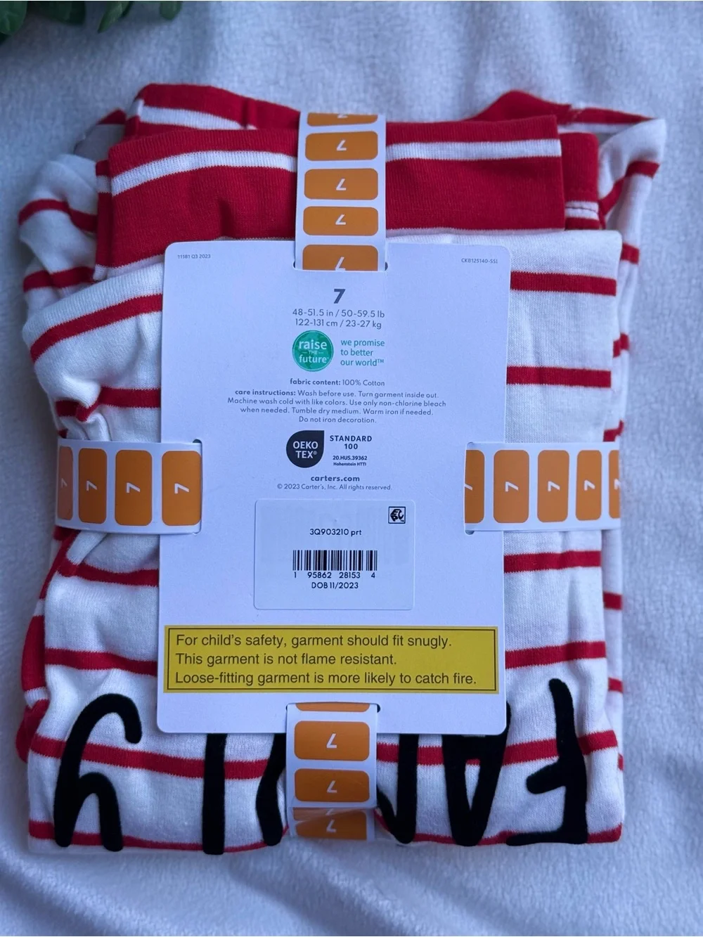 Carter's Red and White Striped 2-Piece Cotton Sleepwear Pajama Set